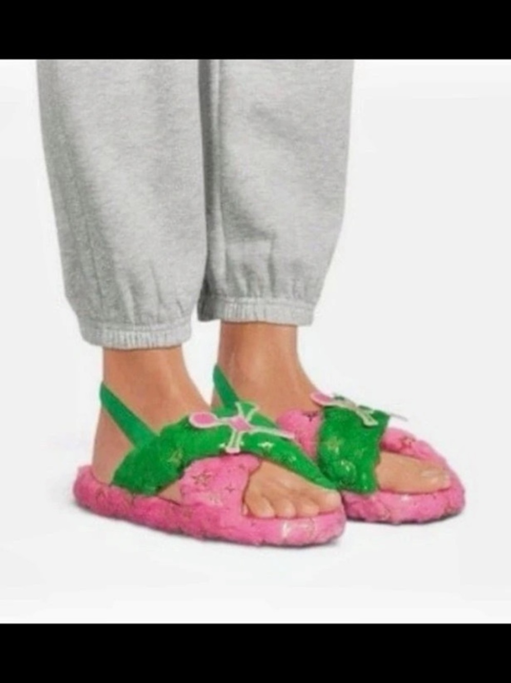 JUICE Fuzzy Slippers Pink & Green Size 5/6 Like New